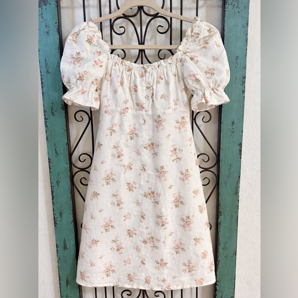 Reformation White Linen Puff Sleeve Mini Dress Cottagecore Milkmaid M - Picture 3 of 7